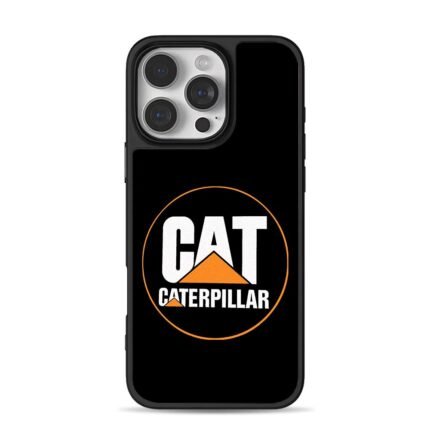 Caterpillar CAT branded logo with orange circular frame on black background Phone Case