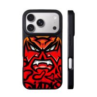 Angry red horned oni devil graffiti with flames Phone Case