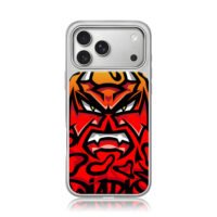 Angry red horned oni devil graffiti with flames Phone Case