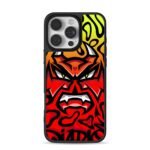Angry red horned oni devil graffiti with flames Phone Case