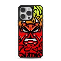 Angry red horned oni devil graffiti with flames Phone Case