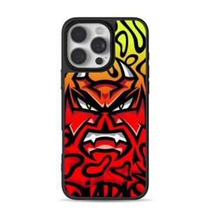 Angry red horned oni devil graffiti with flames Phone Case