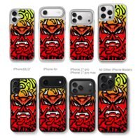 Angry red horned oni devil graffiti with flames Phone Case