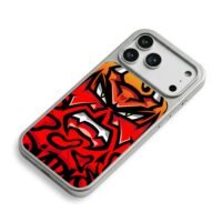 Angry red horned oni devil graffiti with flames Phone Case