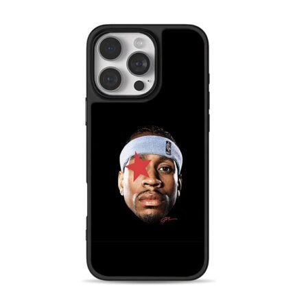 Allen Iverson NBA portrait with red star and blue headband on black background Phone Case