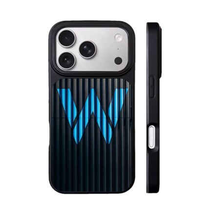 Blue bold W letter on dark corrugated striped pattern Phone Case