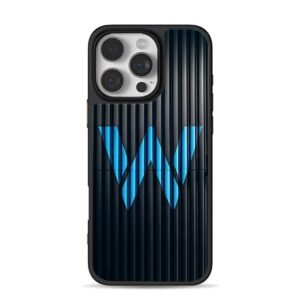 Blue bold W letter on dark corrugated striped pattern Phone Case