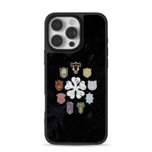 Black Clover emblems around white four leaf clover Phone Case