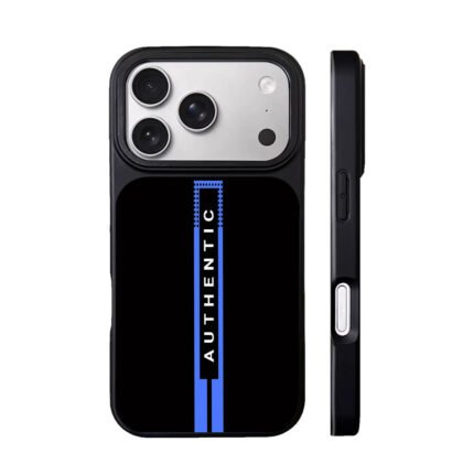 AUTHENTIC text blue stripe black backdrop Phone Case