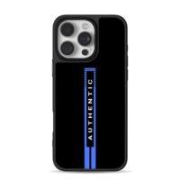 AUTHENTIC text blue stripe black backdrop Phone Case