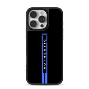 AUTHENTIC text blue stripe black backdrop Phone Case