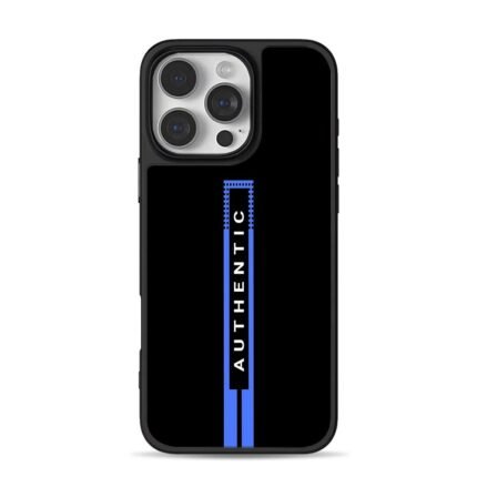 AUTHENTIC text blue stripe black backdrop Phone Case