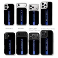 AUTHENTIC text blue stripe black backdrop Phone Case