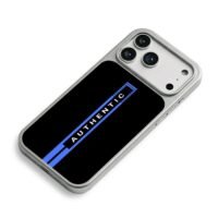 AUTHENTIC text blue stripe black backdrop Phone Case