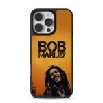 Bob Marley portrait and name on orange background Phone Case