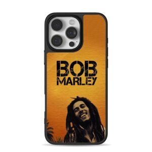 Bob Marley portrait and name on orange background Phone Case