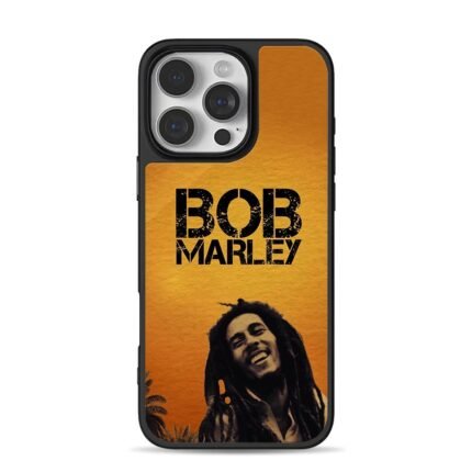 Bob Marley portrait and name on orange background Phone Case