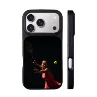 Aryna Sabalenka swings racket to hit tennis ball Phone Case