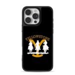 Arched Yellowstone text three cowboys on horses Phone Case