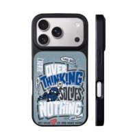 Cartoon blue robot overthinking solves nothing graffiti print Phone Case