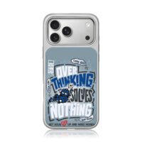 Cartoon blue robot overthinking solves nothing graffiti print Phone Case