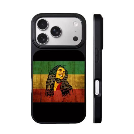 Bob Marley portrait rasta flag with his life quote Phone Case
