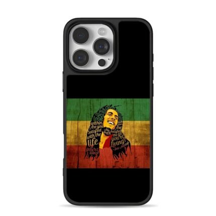 Bob Marley portrait rasta flag with his life quote Phone Case