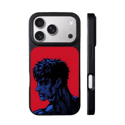 Berserk Guts manga warrior side profile on red background Phone Case