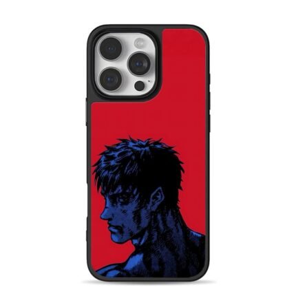 Berserk Guts manga warrior side profile on red background Phone Case