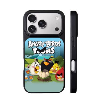 Angry Birds Toons cartoon birds gathered around a bird nest on grass Phone Case