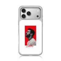 BW side profile Lionel Messi red bg Lionel script Phone Case