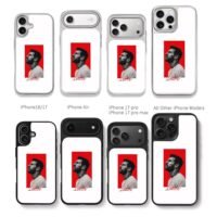 BW side profile Lionel Messi red bg Lionel script Phone Case