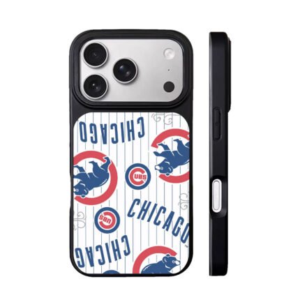 Chicago Cubs bear logos CHICAGO pinstriped pattern Phone Case