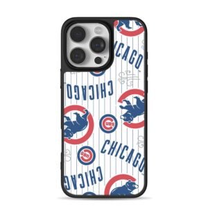 Chicago Cubs bear logos CHICAGO pinstriped pattern Phone Case for iPhone 11-17 & Samsung Galaxy S24-S26