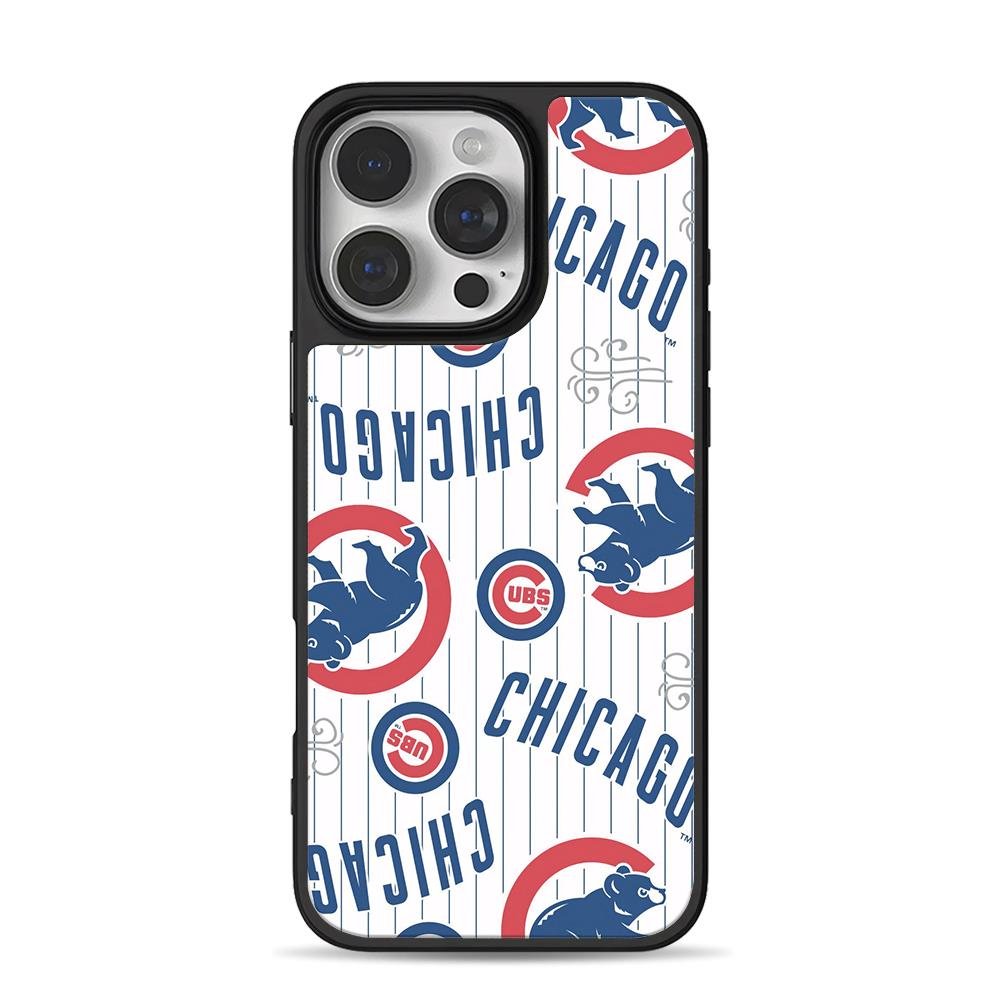 Chicago Cubs bear logos CHICAGO pinstriped pattern Phone Case Chicago Cubs bear logos CHICAGO pinstriped pattern Phone Case for iPhone 11-17 & Samsung Galaxy S24-S26 - Image 1