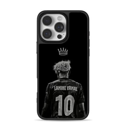 Black and white back view of Lamine Yamal 10 jersey with crown Phone Case