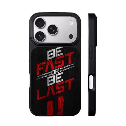 Be Fast Or Be Last distressed speed slogan on black Phone Case