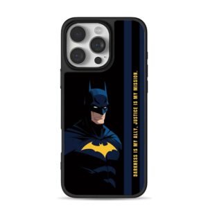 Batman with bat emblem and darkness justice slogan Phone Case