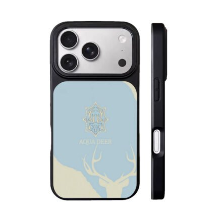 Aqua deer crest antler silhouette blue beige print Phone Case