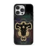 Black Clover Black Bulls bull skull logo on dark backdrop Phone Case