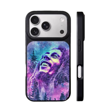 Bob Marley neon psychedelic art with pine forest galaxy sky Phone Case