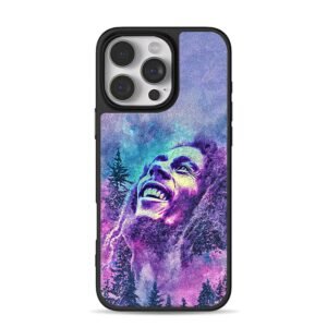 Bob Marley neon psychedelic art with pine forest galaxy sky Phone Case