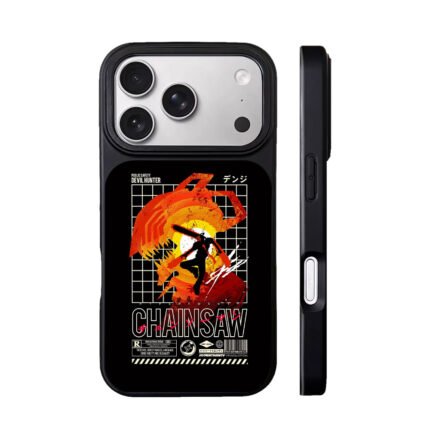 Chainsaw Man Denji silhouette fiery devil retro grid anime artwork Phone Case