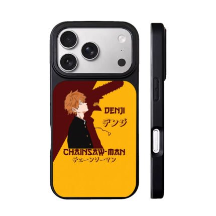 Chainsaw Man Denji with chainsaw silhouette on split red yellow background Phone Case