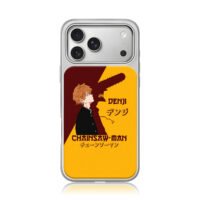 Chainsaw Man Denji with chainsaw silhouette on split red yellow background Phone Case