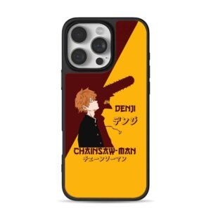 Chainsaw Man Denji with chainsaw silhouette on split red yellow background Phone Case