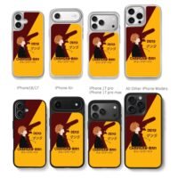 Chainsaw Man Denji with chainsaw silhouette on split red yellow background Phone Case