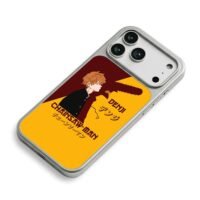 Chainsaw Man Denji with chainsaw silhouette on split red yellow background Phone Case