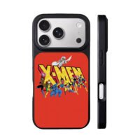 Animated X-Men team with logo on red background Phone Case