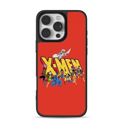 Animated X-Men team with logo on red background Phone Case
